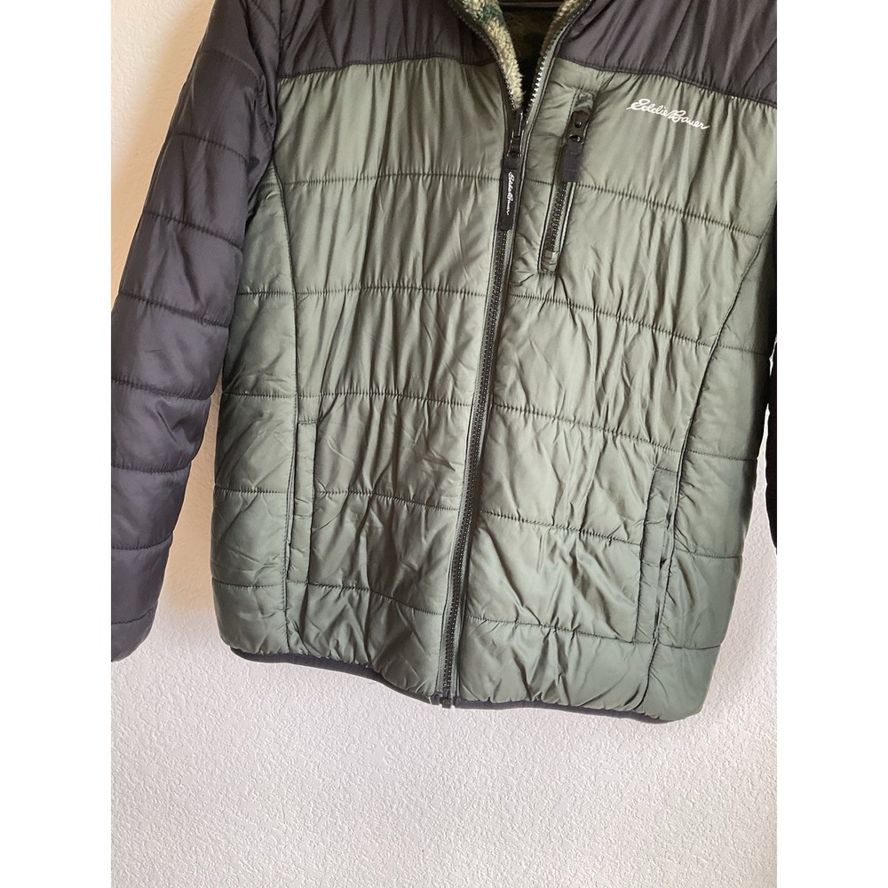 Eddie Bauer Boy's Reversible Hooded Jacket Green/camo Youth Large 14/16 - Picture 3 of 6